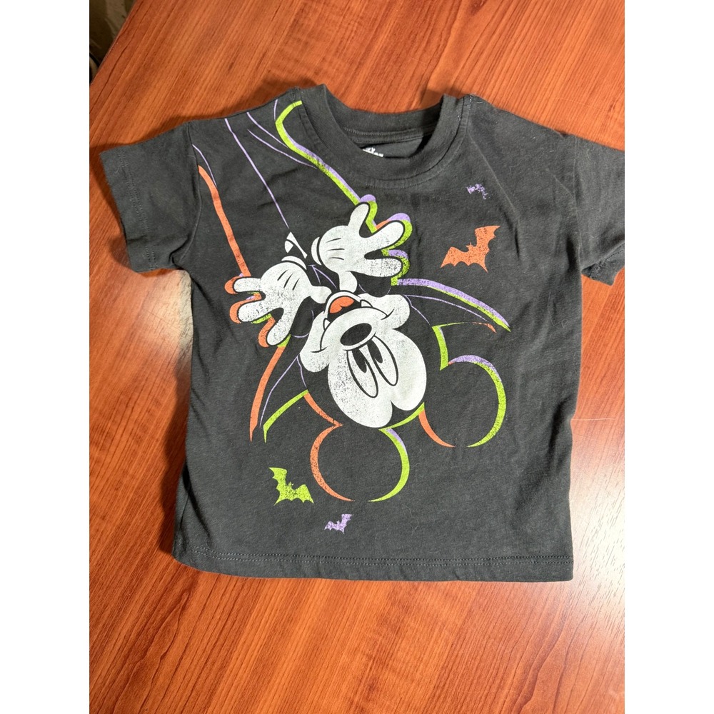Disney Junior Mickey Mouse Halloween Graphic Tee Toddler 2T Black Neon Bats Tee
